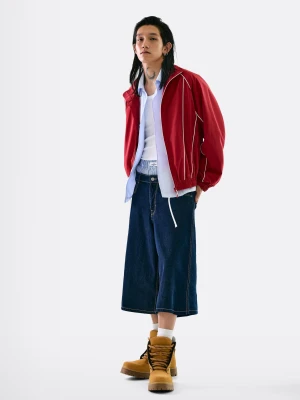 Bershka Denimowe Jortsy Bermudy Super Baggy Mężczyzna Granatowy