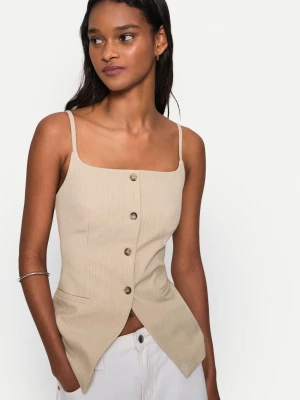 Bershka Długa Kamizelka Z Kwadratowym Dekoltem Kobieta Beżowy