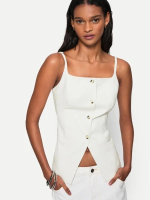 Bershka Długa Kamizelka Z Kwadratowym Dekoltem Kobieta Kremowy