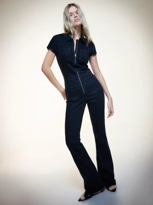 Bershka Długi Kombinezon Jeansowy Kobieta Czarny