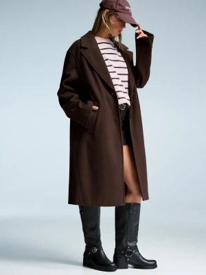Bershka Długi Płaszcz Soft Kobieta Brązowy