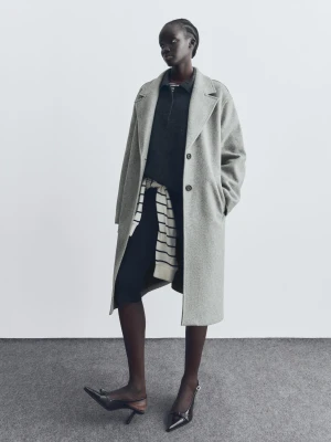 Bershka Długi Płaszcz Soft Kobieta Szary