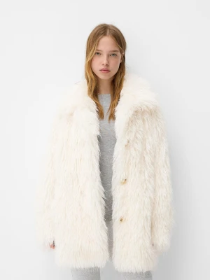 Zdjęcie produktu Bershka Długi Płaszcz Ze Sztucznego Futerka Kobieta Kremowy