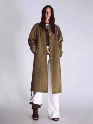 Bershka Długi Trencz Kobieta Xs-S Khaki