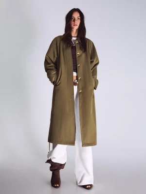 Bershka Długi Trencz Kobieta Xs-S Khaki
