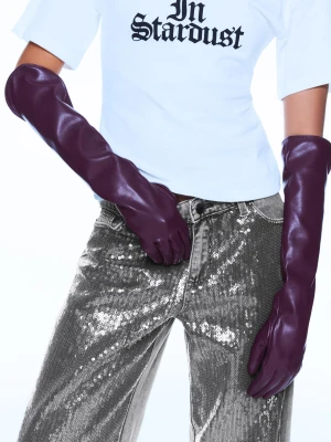 Bershka Długie Rękawiczki Ze Sztucznej Skóry Kobieta Fioletowy