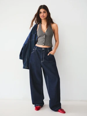Bershka Dopasowana Kamizelka Halter W Kratę Kobieta Szary