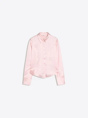 Bershka Dopasowana Koszula Z Długim Rękawem Z Satyny Kobieta Różowy