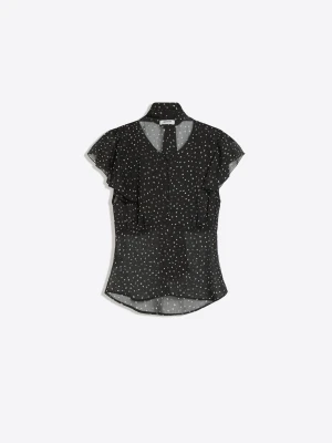 Bershka Dopasowana Koszula Z Krótkim Rękawem I Falbankami Kobieta Czarny