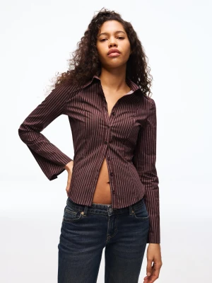 Bershka Dopasowana Koszula Z Rozszerzanym Rękawem Kobieta Brązowy