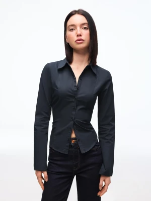 Bershka Dopasowana Koszula Z Rozszerzanym Rękawem Kobieta Granatowy
