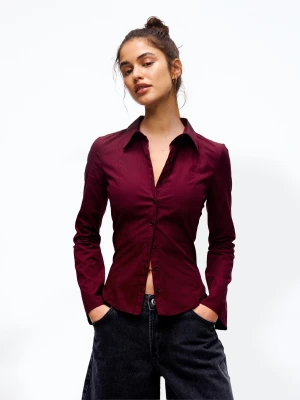Bershka Dopasowana Koszula Z Rozszerzanym Rękawem Kobieta Rubinowy