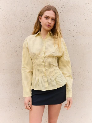 Bershka Dopasowana Koszula Z Zaszewkami Kobieta Żółty