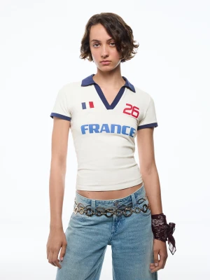 Bershka Dopasowana Koszulka Polo Francja Fifa World Cup™ Kobieta Biały Złamany