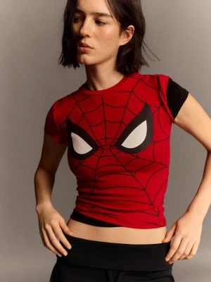 Bershka Dopasowana Koszulka Spider-Man Kobieta Czerwony
