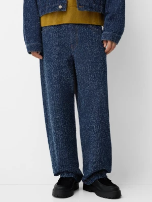 Bershka Dopasowane Jeansy Tailored Fit Baggy Mężczyzna Niebieski