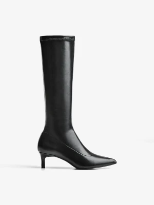 Bershka Dopasowane Kozaki Na Niskim Obcasie Kobieta Czarny