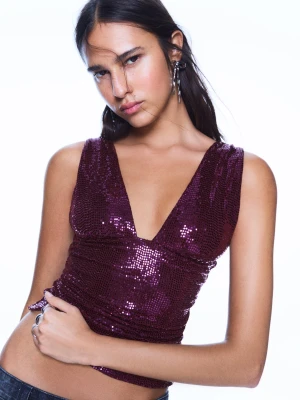 Bershka Dopasowany Top Z Marszczeniami, Błyszczące Kobieta Wielokolorowy