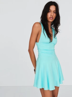 Bershka Drapowana Sukienka Mini Kobieta Turkusowy
