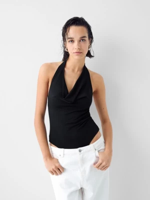 Bershka Drapowane Body Z Dekoltem Halter Kobieta Czarny