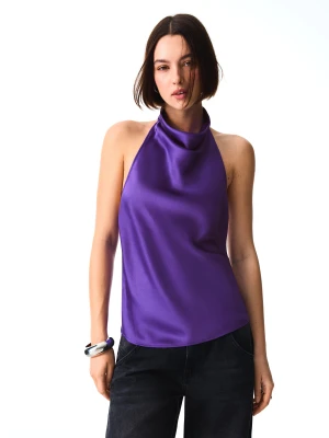 Bershka Drapowany Satynowy Top Kobieta Fioletowy