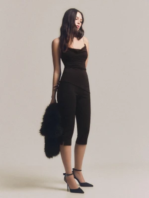 Bershka Drapowany Top Na Ramiączkach Z Łańcuchem Kobieta Czarny