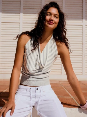 Zdjęcie produktu Bershka Drapowany Top W Paski Kobieta Kremowy