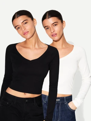 Bershka Dwupak Koszulek Z Długim Rękawem I Dekoltem W Serek Kobieta Wielokolorowy