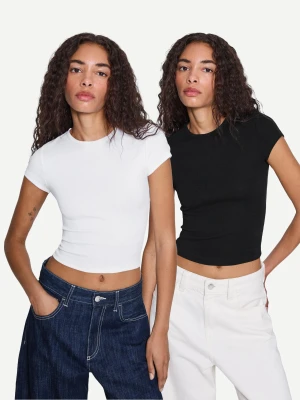 Bershka Dwupak Koszulek Z Krótkim Rękawem I Okrągłym Dekoltem Kobieta Wielokolorowy