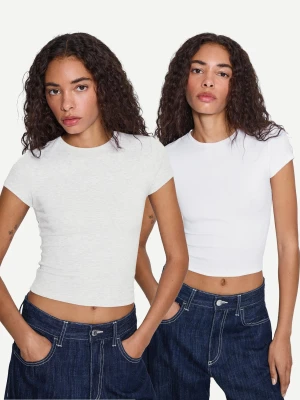 Bershka Dwupak Koszulek Z Krótkim Rękawem I Okrągłym Dekoltem Kobieta Wielokolorowy