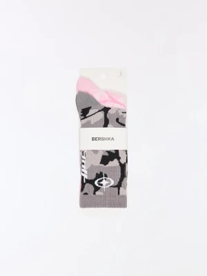 Bershka Dwupak Skarpetek Z Nadrukiem Mężczyzna Czarny