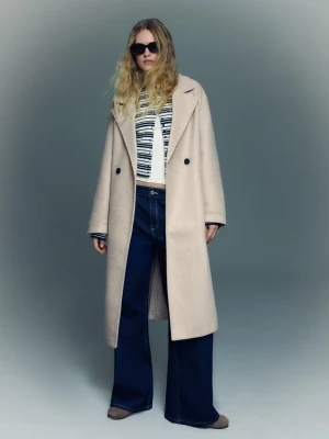 Bershka Dwurzędowy Płaszcz Soft Touch Kobieta Wielbłądzi