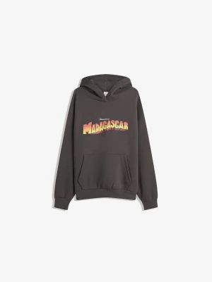 Bershka Dżersejowa Bluza Z Kapturem Madagascar Kobieta Ciemnoszary