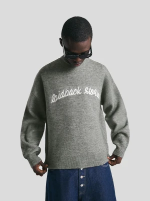 Bershka Dzianina Żakardowa Z Haftem Mężczyzna Szary