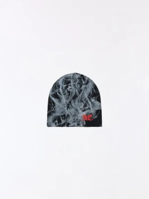 Bershka Dzianinowa Czapka Beanie We Wzory Z Haftem Mężczyzna Czarny