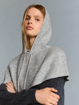 Bershka Dzianinowa Narzutka Z Wiązaniem Kobieta Szary