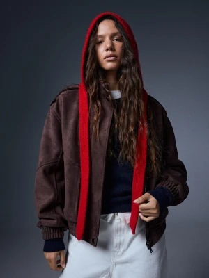 Bershka Dzianinowy Kapturek Kobieta Czerwony