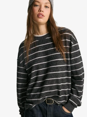 Bershka Dzianinowy Sweter W Paski Kobieta Szary