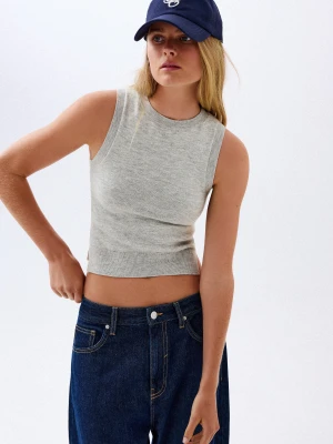 Bershka Dzianinowy Top Bez Rękawów Kobieta Szary