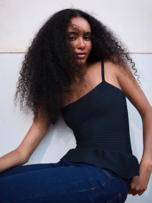 Bershka Dzianinowy Top Z Baskinką Kobieta Granatowy