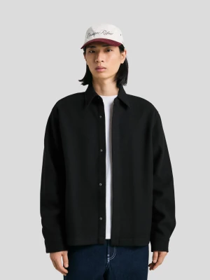Bershka Flanelowa Koszula Wierzchnia Boxy Mężczyzna Czarny