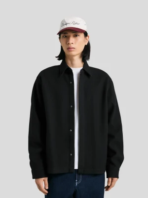 Bershka Flanelowa Koszula Wierzchnia Boxy Mężczyzna Czarny