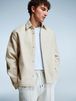 Bershka Flanelowa Koszula Wierzchnia Boxy Mężczyzna Piaskowy