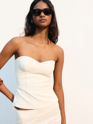 Bershka Gorsetowy Top W Prążki Kobieta Biały / Czarny
