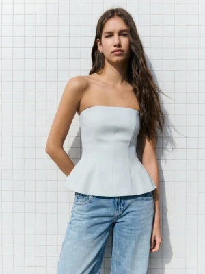 Bershka Gorsetowy Top Z Kokardą Z Tyłu Kobieta Jasnoniebieski