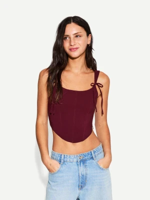 Bershka Corset Top With Bows Kobieta Maroon