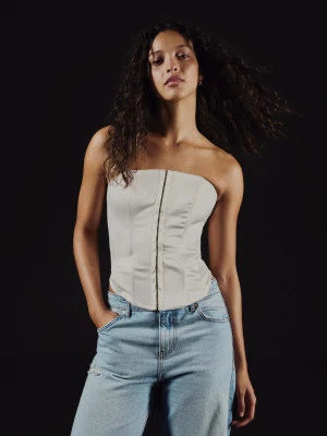 Bershka Gorsetowy Top Z Satyny Kobieta Kremowy