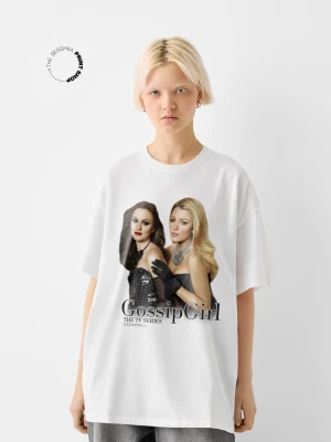 Bershka Gossip Girl – Koszulka Z Krótkim Rękawem Kobieta Biały Złamany