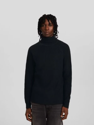 Bershka Gruby Sweter Z Golfem Z Materiału O Fakturze Flauszu Mężczyzna Czarny