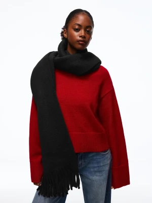 Bershka Gruby Szal Z Frędzlami Kobieta Czarny